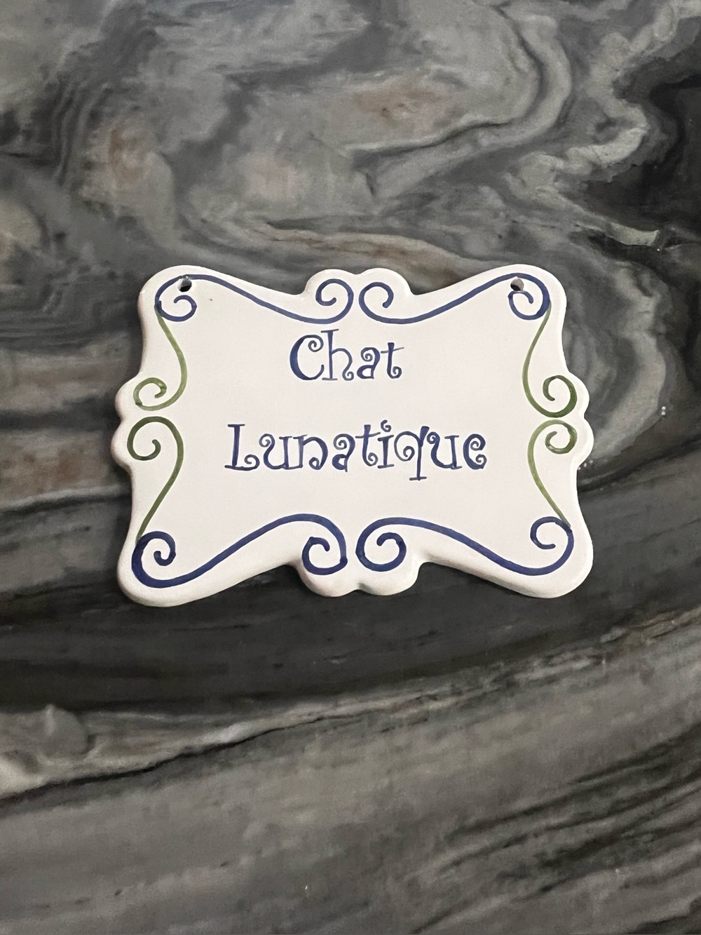 Vintage French Chat Lunatique Moonstruck Cat Ceramic Sign Made In Portugal